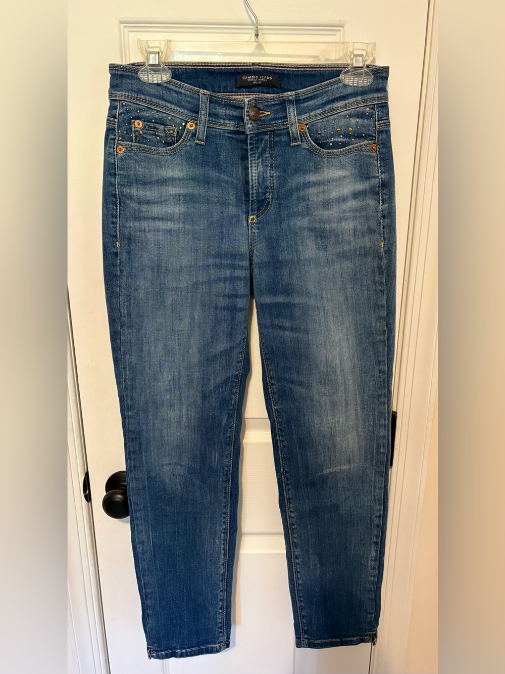 Cambio Vintage Edition Rhinestone Embellished Straight Jeans - Size 6/29